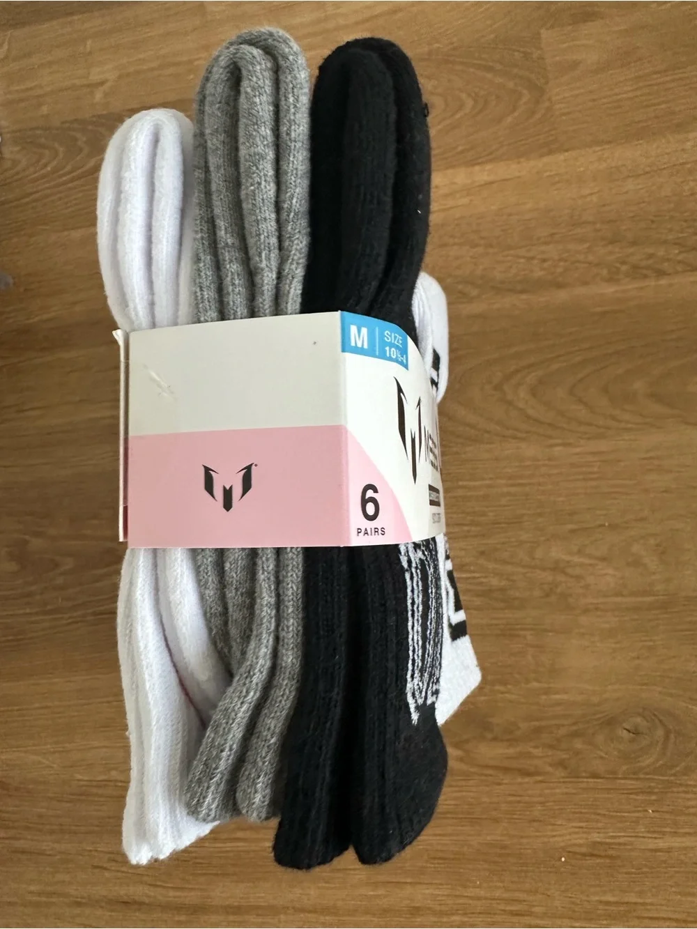 Messi Cushioned Cotton Kid's Crew Socks - Black & White (6-Pack)